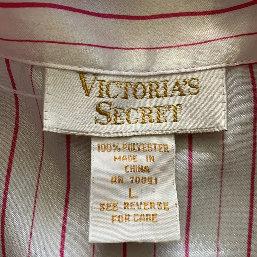 Victoria’s Secret Vintage Gold Label Button Front Nightgown White & Pink Striped
